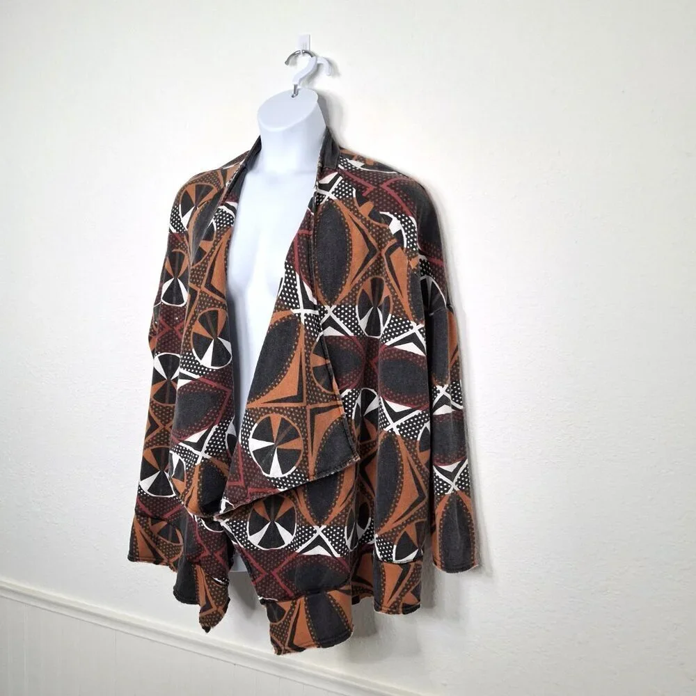 Free People Cardigan Peace Sign Graphic Sz L Oversized Artsy Boho Hippie 70s